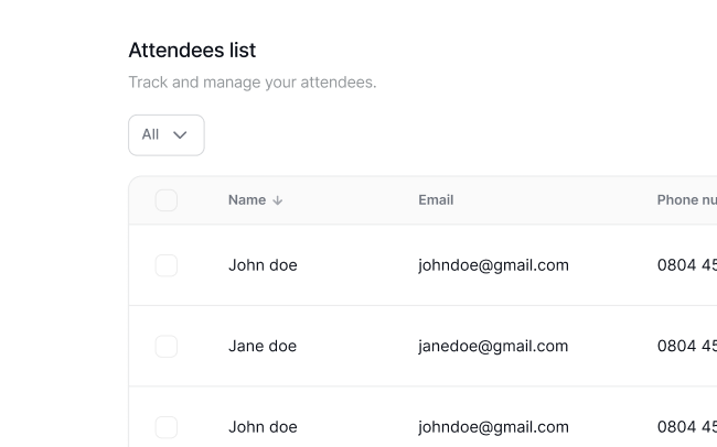 Attendee dashboard
